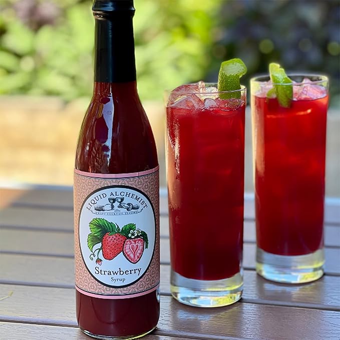 Liquid Alchemist Strawberry Syrup for Drinks - Real Ingredients Make our Strawberry Puree for Drinks a Perfect Margarita Mix - Our Flavored Syrup is Gluten & Dairy Free (12.7 oz)