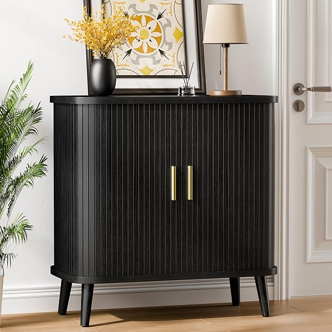 Lulive Black Buffet Cabinet, Sideboard Buffet Storage Cabinet with Sliding Doors, Modern Bar Cabinet for Kitchen & Dining Room