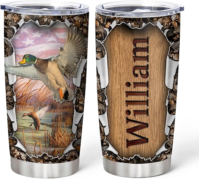 Hyturtle Personalized Stainless Steel Tumblers 20Oz, 30Oz With Lid - Mallard Duck Hunting Camo Tumbler Cup with Lid, Double Wall Vacuum Thermos Insulated, Gifts For Women, Men, Christmas, Birthday