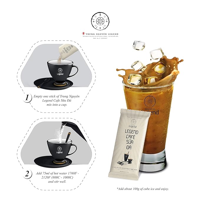 TRUNG NGUYEN LEGEND CAFE SUA DA Premium Instant Coffee for Energy Boost by NANO+ Technology, Non-Dairy Creamer, Coffee Mix - Strong and Pure Vietnamese Instant Coffee (9 Packets/Box)