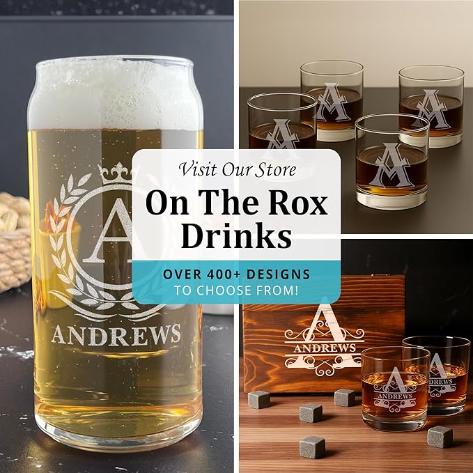 Monogram Beer Glasses for Men (A-Z) 16 oz - Beer Gifts for Men Brother Son Dad Neighbor - Unique Gifts for Him - Personalized Drinking Gift Beer Glass Mugs - Engraved Beer Can Glass (K)