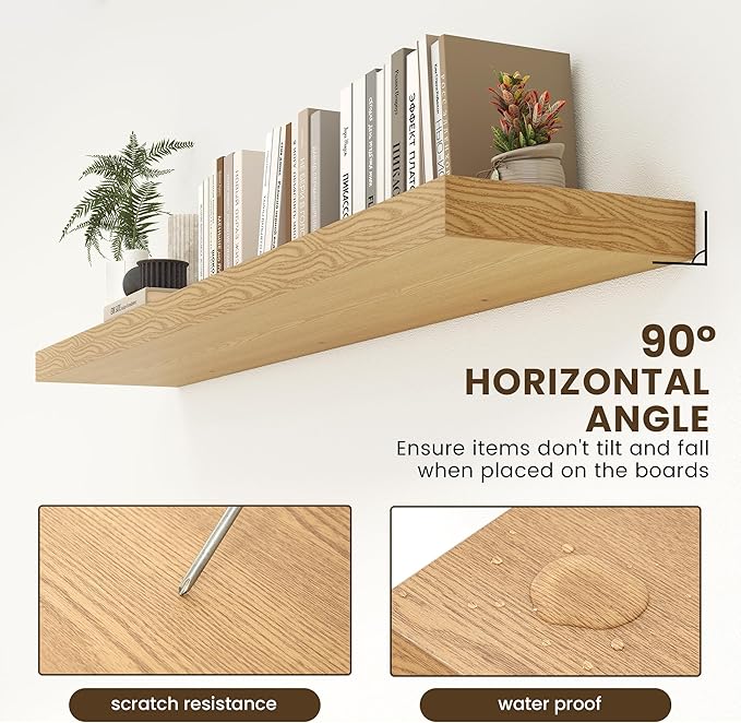 72 Inch Oak Floating Shelf | 12 Inch Deep Floating Shelves Set of 1 | 72" D x 12" D Rustic Wood Shelves for Wall | Deep Oak Shelves for Living Room Bathroom Laundry Room Kitchen