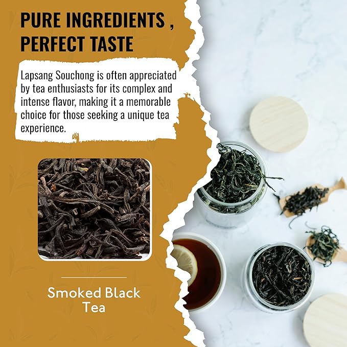 Tea Runners Lapsang Souchong Organic Whole Leaf Black Tea – Small Batch, Smoked Over Pinewood for Bold, Complex Flavor – Premium Fujian China Loose Leaf Tea, High Caffeine - 5 oz