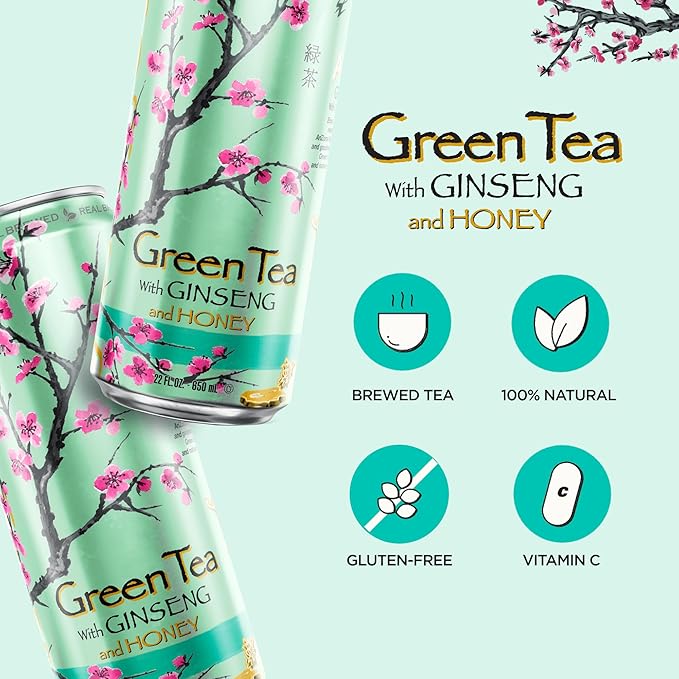 AriZona Green Tea with Ginseng and Honey - Big Can, 22 Fl Oz (Pack of 12)