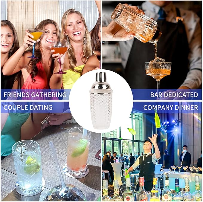 Professional 14.37 oz Cocktail Shaker – Durable Stainless Steel Martini Mixer, Leak-Proof & Dishwasher Safe, Ergonomic Design for Bartenders & Home Bar Enthusiasts (Wavy Line)