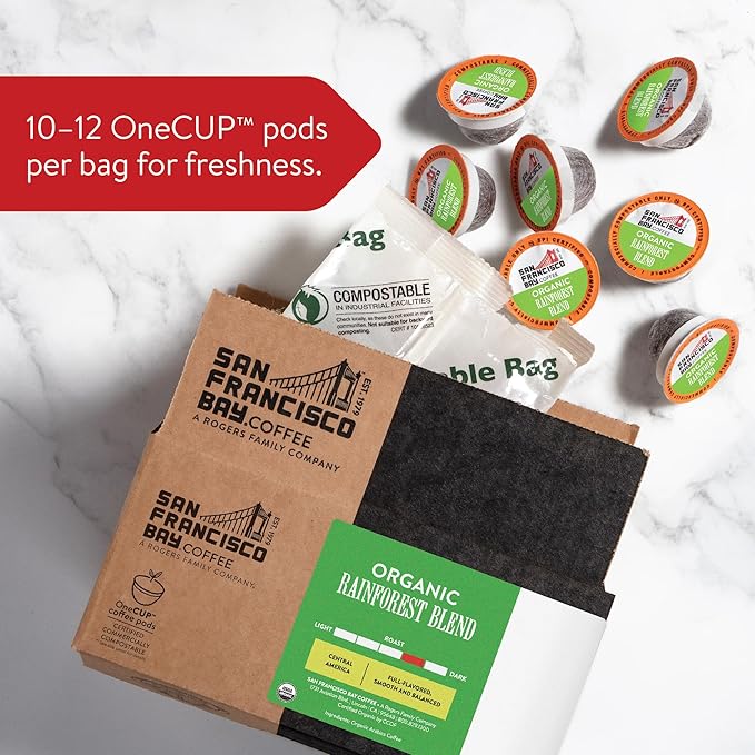 San Francisco Bay Compostable Coffee Pods - Organic Rainforest Blend (12 Ct) K Cup Compatible including Keurig 2.0, Medium Dark Roast