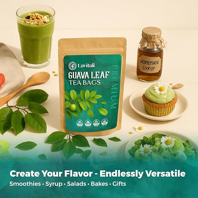 Lavitali, Guava Leaves Tea Bags | 60 bags, 100% Pure Herbal Tea | Caffeine-Free, No Sugar, Eco-Friendly Filter Bags | Daily Natural Botanical, Hot or Iced Herbal Infusion