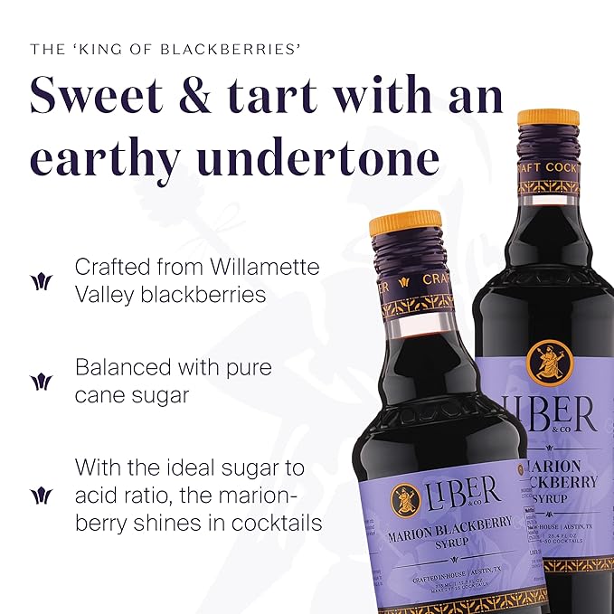 Liber & Co. Marion Blackberry Syrup - Craft Cocktail Mixer with Premium Oregon Marionberries - Perfect for Bramble Cocktails & Margaritas - Makes 50 Drinks (25.4 oz)