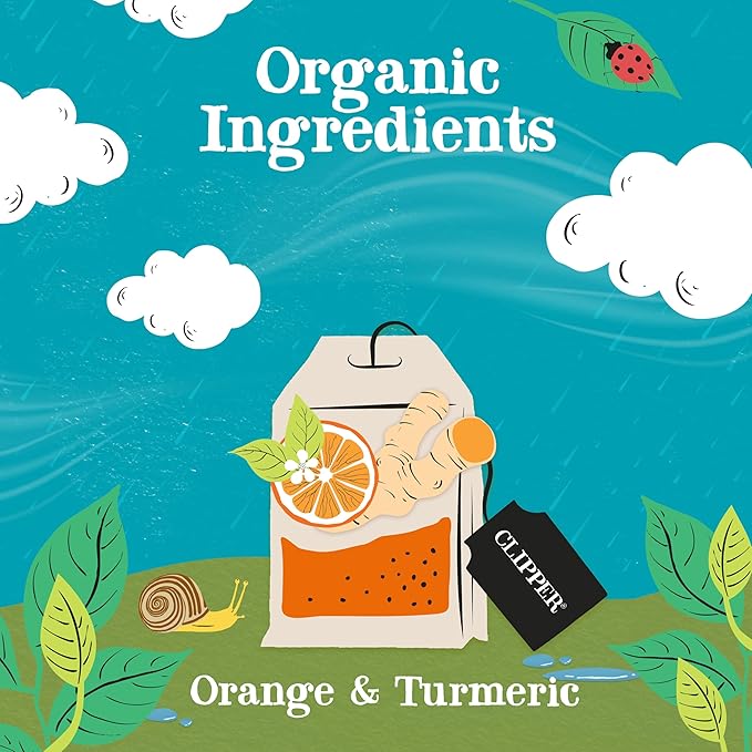 Clipper Tea, Orange & Turmeric, Organic Tea with Licorice Root, Orange Peel and Hibiscus, Plant Based Herbal Tea, Caffeine Free British Tea, 6 Pack, 120 Unbleached Tea Bags