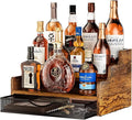 Liquor Bottle Display Shelf with Drawer, 3 Step Countertop Bar Shelves, Coffee Syrup Rack Organizer, Mini Bar, Retro Wine Rack Storage Shelves Stand for Liquor Whiskey Wine
