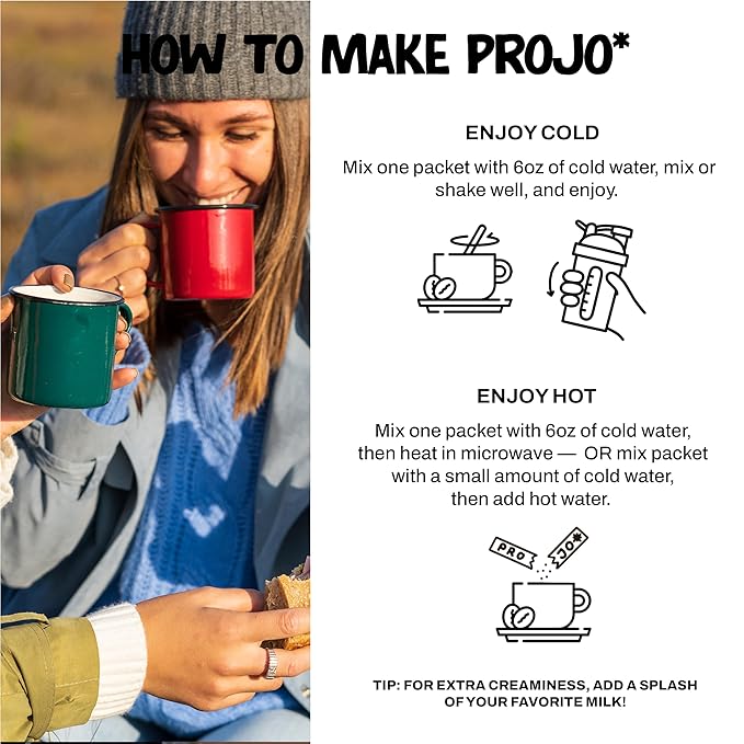 Projo* Power Coffee – Instant Coffee with 11g Protein – Grass-Fed Hydrolyzed Bovine Collagen & 175mg Caffeine – Cinnamon Latte Flavor – Organic – Energy Support – 12 Single-Serve Packets