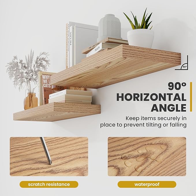 72 Inch Floating Shelves, 9.3" Deep Floating Shelf Wall Mounted, 72" Wall Shelves, Rustic Deep Bookshelf, Large Display Shelves & Storage Shelves for Bedroom, Living Room, Light Brown, Set of 1