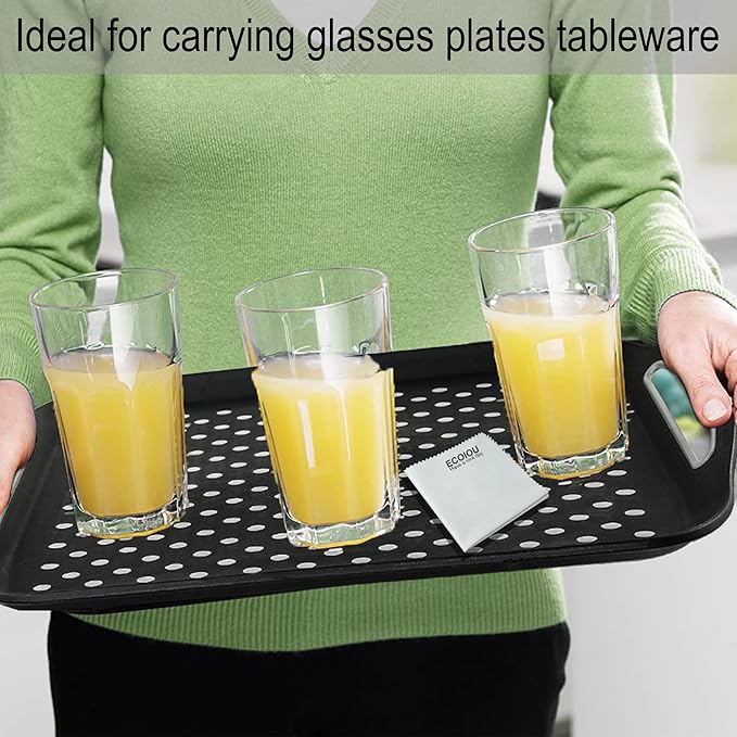 Larger Nonslip Food Serving Tray, 17.9'' x 12'' Grippy Handles Surface Bottom Design, Perfect Trays for Eating, Lap, TV, Couch, Black, Set of 2