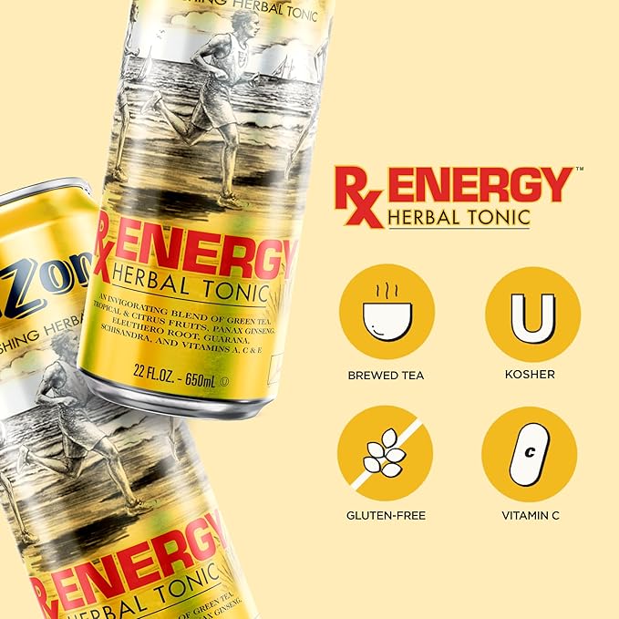 AriZona Rx Energy, Herbal Tonic with Green Tea and Citrus, 132mg Caffeine per Container - Big Can, 22 Fl Oz (Pack of 12)