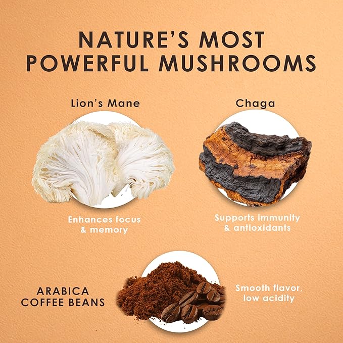 Stop Wasting Mornings Feeling Tired | Mushroom Coffee with Lion’s Mane & Chaga for Long-Lasting Energy, Focus & Wellness | Natural & Jitter-Free | 10oz