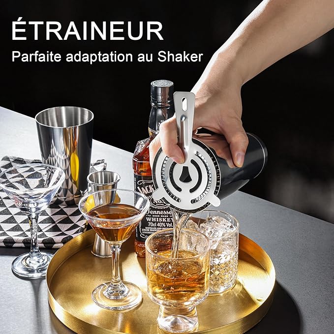 WOTOR Boston Cocktail Shaker Set, 18 oz & 28 oz Stainless Steel Weighted Shaker Tins, Strainer, Double Measuring Jigger, Professional Bar Tools for Bartender (Silver)