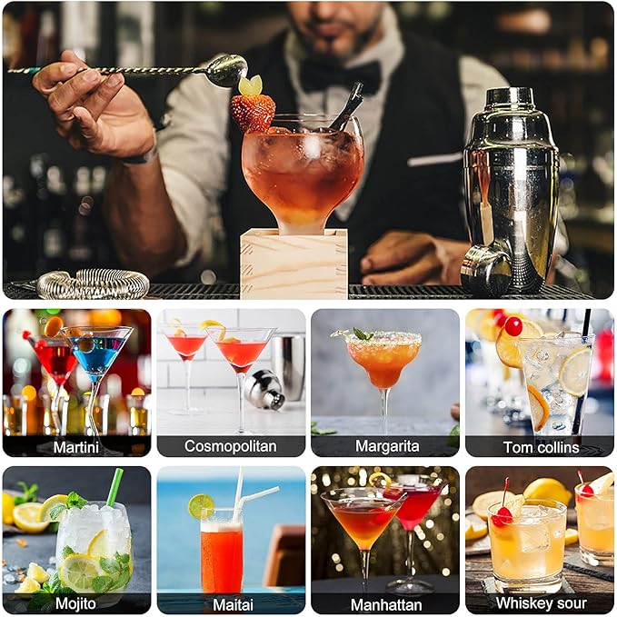 LIVEHITOP Cocktail Shaker Set, Stainless Steel Bartending Kit with 25 oz Martini Shaker, Jigger, Strainer, Mixing Spoon, Muddler, Recipe, Professional Bar Tools Gifts for Him Her