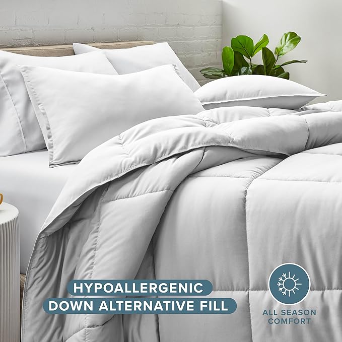 Bare Home Comforter Set - Oversized Queen Size - Ultra-Soft - Goose Down Alternative - Premium 1800 Series - All Season Warmth (Oversized Queen, Cloud Grey)