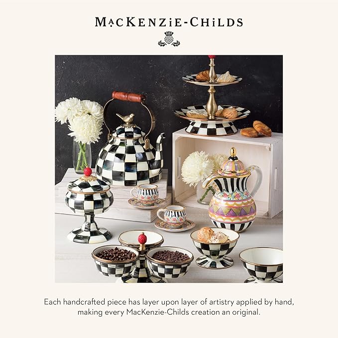 MACKENZIE-CHILDS Ceramic Cocktail-Napkin Holder, Kitchen Napkin Holder for Table and Countertop, Black-and-White Courtly Check