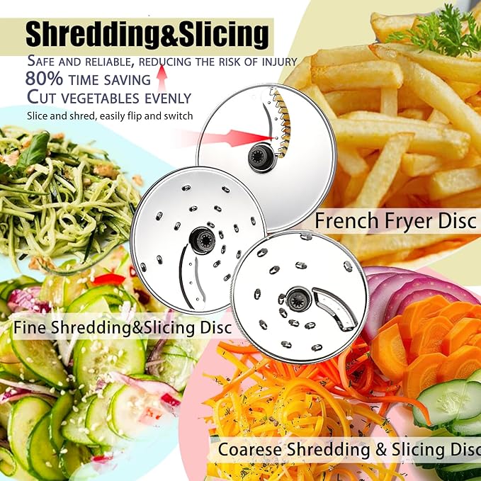 14 Cup Food Processor, French-Fry-Cutter, Blending, Mixing, Shredding, and Slicing, Meat and Vegetable Chopping, Doughing for Home Use, Mincing, and Pureeing,4 Speeds,600W