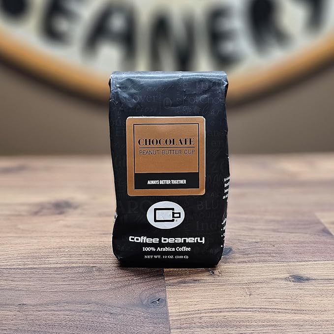 Chocolate Peanut Butter Cup Coffee by Coffee Beanery | 12oz Flavored Coffee Ground Medium Roast Coffee | 100% Specialty Arabica Coffee Ground | Gourmet Coffee | Flavored Coarse Ground Coffee Medium Roast