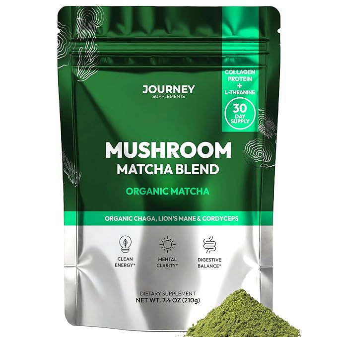 Mushroom Matcha with Collagen – Adaptogenic Matcha for Energy, Focus, & Mental Clarity – Enhanced with Lion’s Mane, Chaga, Cordyceps & L-Theanine (30 Servings)