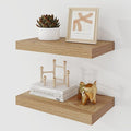 16 Inch Floating Shelves, 9.3" Deep Floating Shelf Wall Mounted, 16" Wall Shelves, Rustic Deep Bookshelf, Large Display Shelves & Storage Shelves for Bedroom, Living Room, Light Brown, Set of 2