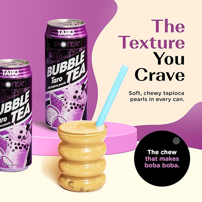 Inotea Bubble Tea with Tapioca Pearls - Delicious, Instant Boba Tea - Ready-to-Drink Black Milk Tea - Comes in Large 16.6 oz Cans - Enjoy Real Boba Without the Long Lines - Taro - 12 pack