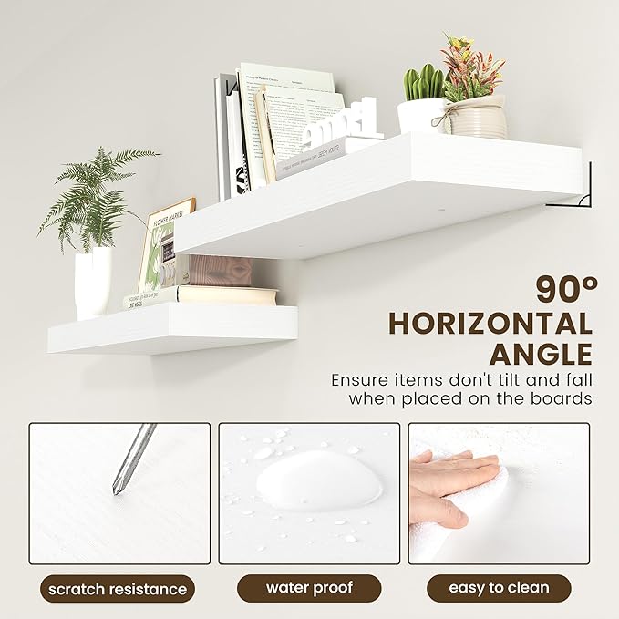 12 Inch Deep Floating Shelves | 36 Inch White Floating Shelves | 36" W x 12" D Rustic Wood Shelves for Wall | Deep White Shelves for Living Room Bathroom Laundry Room Kitchen