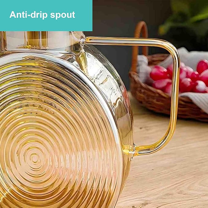 Glass Water Pitcher with Lid for Fridge- 2L Borosilicate Glass Juice Pitcher, Sun Tea Jar Lemonade Drink pitchers Water Jug for Party