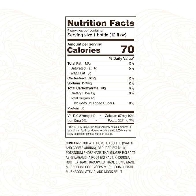 Vai Dai Coffee Latte 4-pack, Lightly Sweetened, Ready-to-Drink, Functional, Adaptogens & Nootropics for Energy, Focus & Mental Clarity, with Lion’s Mane, Ashwagandha, Mushrooms & Cordyceps, Gluten-Free, Non-GMO. VaiDai