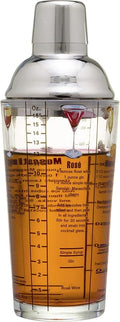 14 oz Recipe Glass Cocktail Shaker With Jigger & Strainer Top - Includes 6 Cocktail Drink Recipes (Wine Theme)