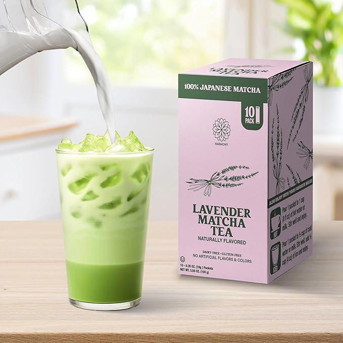 The Harmony Matcha Lavender (10 Sticks) Premium Japanese Matcha Powder, Rich in Antioxidants & L-Theanine, Sweetened with Organic Sugar, No Preservatives