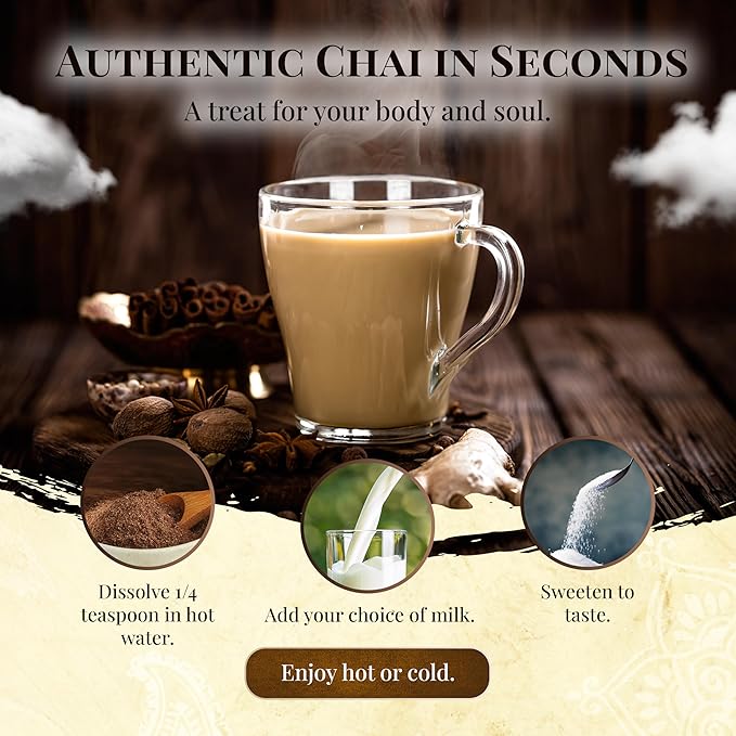 Blue Lotus Chai - Golden Rooibos Flavor Masala Chai - Makes 65 Cups - 2 Ounce Masala Spiced Chai Powder with Organic Spices - Instant Indian Tea No Steeping - No Gluten