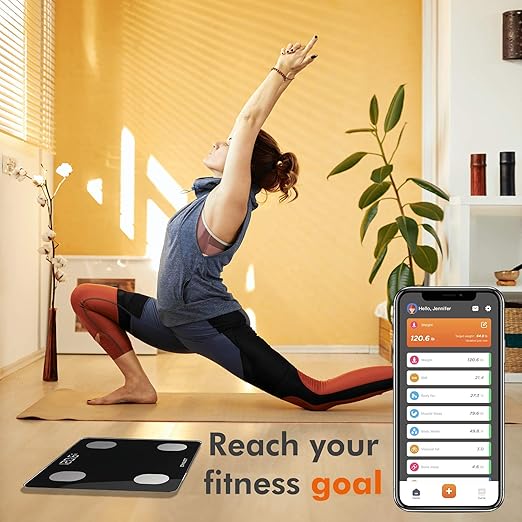 KONQUEST Smart Scale for Body Weight, Digital Bathroom Scale BMI Weighing Bluetooth Body Fat Scale, Body Composition Monitor Health Analyzer with Smartphone App, 400 lbs - Black