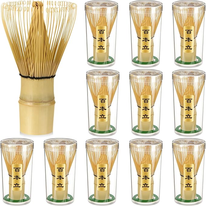 LemonRoad 12 Pcs Matcha Whisk Bulk 100 Prong Bamboo Whisk for Matcha Powder Traditional Japanese Chasen Handcrafted Organic Bamboo Stirrer Mixer Brush Authentic Ceremonial Tea Preparation Starter
