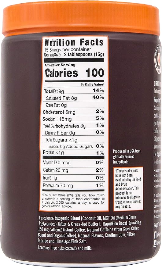 Rapid Fire Hazelnut Instant Coffee with MCT Oil & Grass-Fed Butter – Energy, Focus & Metabolism Support – Low Sugar Functional Coffee Mix – Keto & Low-Carb Friendly – 15 Servings