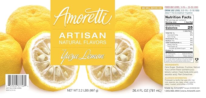 Amoretti - Natural Yuzu Lemon Artisan Flavor Paste, 2.2 lbs, Perfect For Ice Cream, Beverages, Cakes, and more, Preservative Free, Vegan, Gluten Free, No Artificial Sweeteners, Highly Concentrated