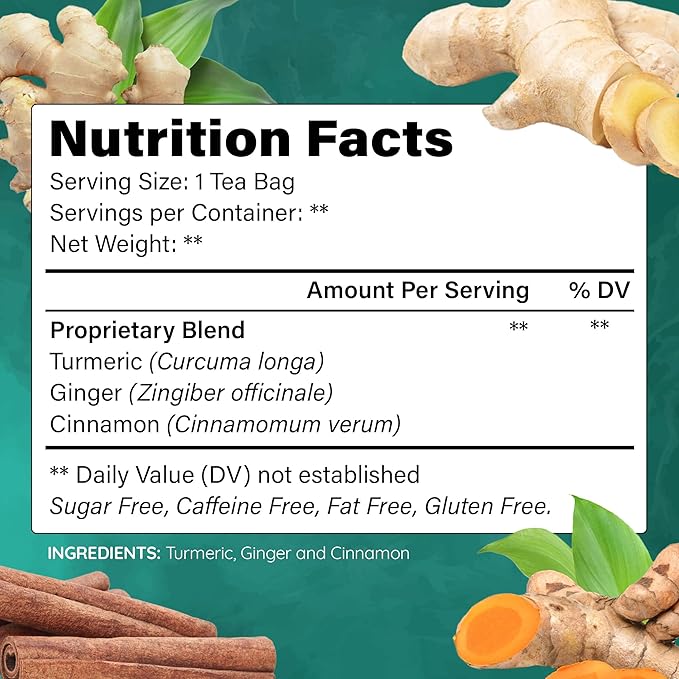 Lavitali, Ginger Turmeric Cinnamon Tea | 60 bags, 100% Pure Herbal Tea | Caffeine-Free, No Sugar, Eco-Friendly Filter Bag | Daily Natural Botanical, Hot or Iced Herbal Infusion