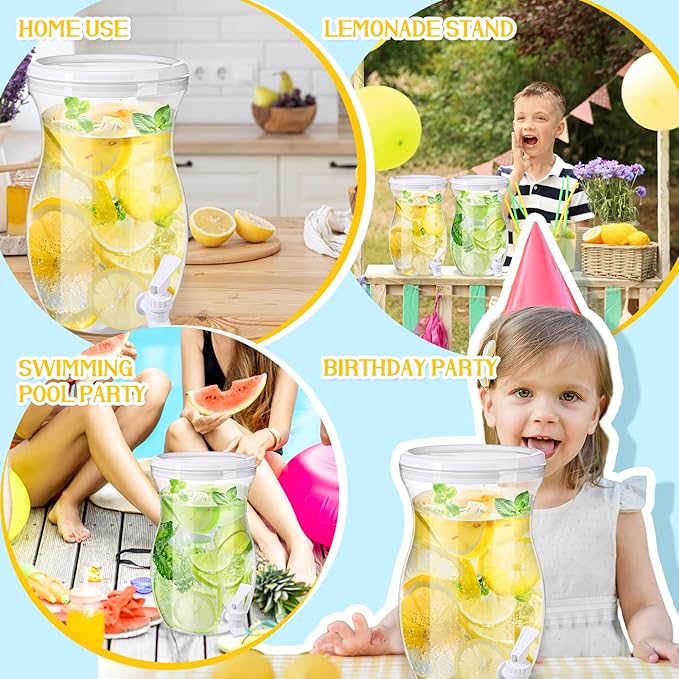 Havawish 2 Pcs 1 Gallon Plastic Beverage Dispenser with Spigot Clear Summer Kitchen Fridge Drink Dispenser for Parties Lemonade Juice Tea Beer Cold Water(White,Gourd)