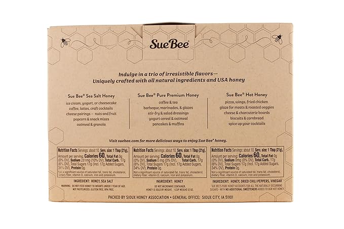 Sue Bee® Sweetness Sampler – 3 Pack Honey Gift Set | Original, Hot & Sea Salt | Pure U.S. Farmed™ Certified | Gourmet Gift Set for Foodies, Cooking, Tea, Charcuterie & Holiday Gifting 8 Oz (Pack of 3)