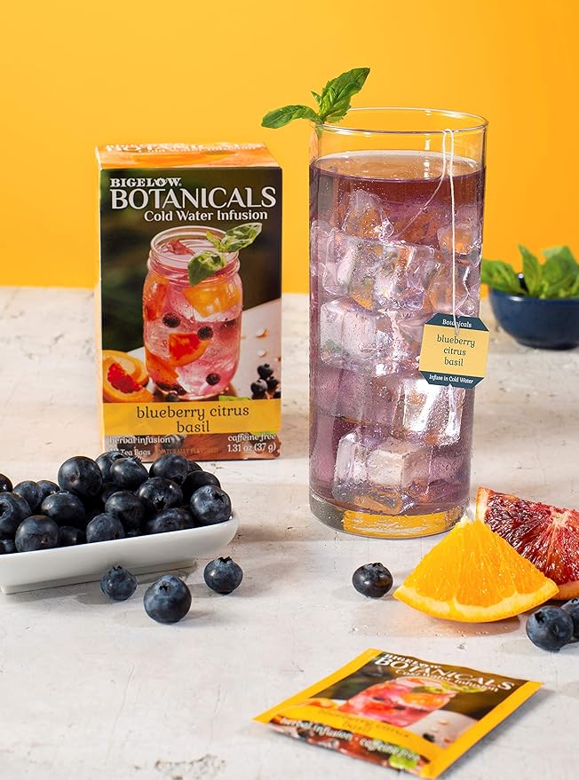 Bigelow Botanicals Cold Water Infusion Blueberry Citrus Basil Tea Bags 18 Count Box (Pack of 1), Herbal Infusion, Caffeine Free, 18 Tea Bags Total