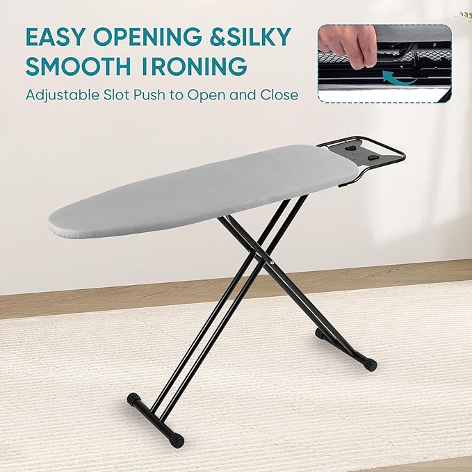 Ironing Board 13" X 43" W/Height Adjustable,Safety Iron Rest,Extra Heavy Cover,Heat & Scorch Resistant Fabric, Anti-Skid Feet,Easy to Fold