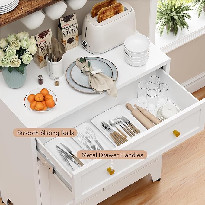 Small Metal Storage Cabinet with Drawer, 35.4" Freestanding Sideboard Cabinets with 2 Doors and Adjustable Shelf, Metal Accent Cabient for Home Office, Dining Room, Living Room, Bathroom, Entryway