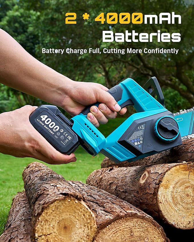 SEESII Electric Chainsaw Cordless 12-inch, Handheld Chain Saws with a 4.0Ah Battery, Tree Saw with Tool-free Chain Tension, Auto Oiling for Wood Cutting Trimming Branch