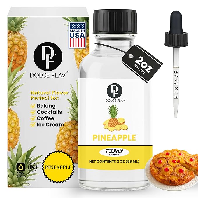 Dolce Flav Natural Pineapple Extract – 2 oz Water-Soluble Pure Pineapple Flavoring Drops for Baking, Drinks & Desserts | Highly Concentrated | Sugar Free | Allergen Free | Made in USA