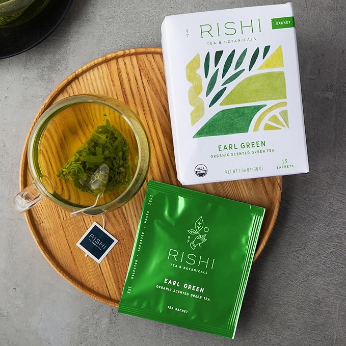 Rishi Tea Earl Japanese Green Tea with Bergamot - Organic & Low Caffeine Sachet Bags - 15 Count (Pack of 6)