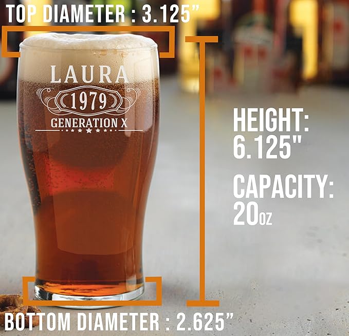 Personalized Etched 20oz Pub Pint Glass – Beer Gifts for men, Custom Engraved Drinking Glasses, Customized Retirement, Birthday for Him, Gifts for Dad Fathers Day, Groomsmen, Wedding, Bernard