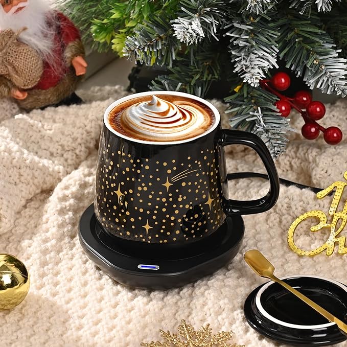Waipfaru Coffee Mug Warmer Set, 2 Temperature Control & Auto Shut Off Mug Warmer for Desk, Gifts for Women, Heated Coffee Cup for Office, Home, Gift Set for Birthday, Christmas