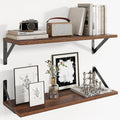 Axeman 24 Inch Floating Shelves | 8 Inch Deep Walnut Wall Shelves Set of 2 | 24W x 8D Rustic Wood Shelves for Bookshelf Living Room Bedroom Home Office Bathroom